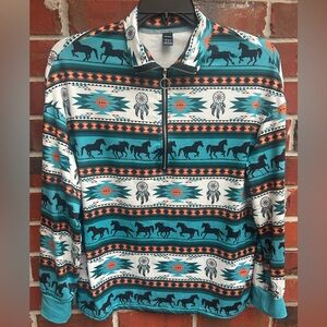 Ranlege Womens Aztec 1/2 Zip Casual Long Sleeve Oversized Tribal S Pullover E6